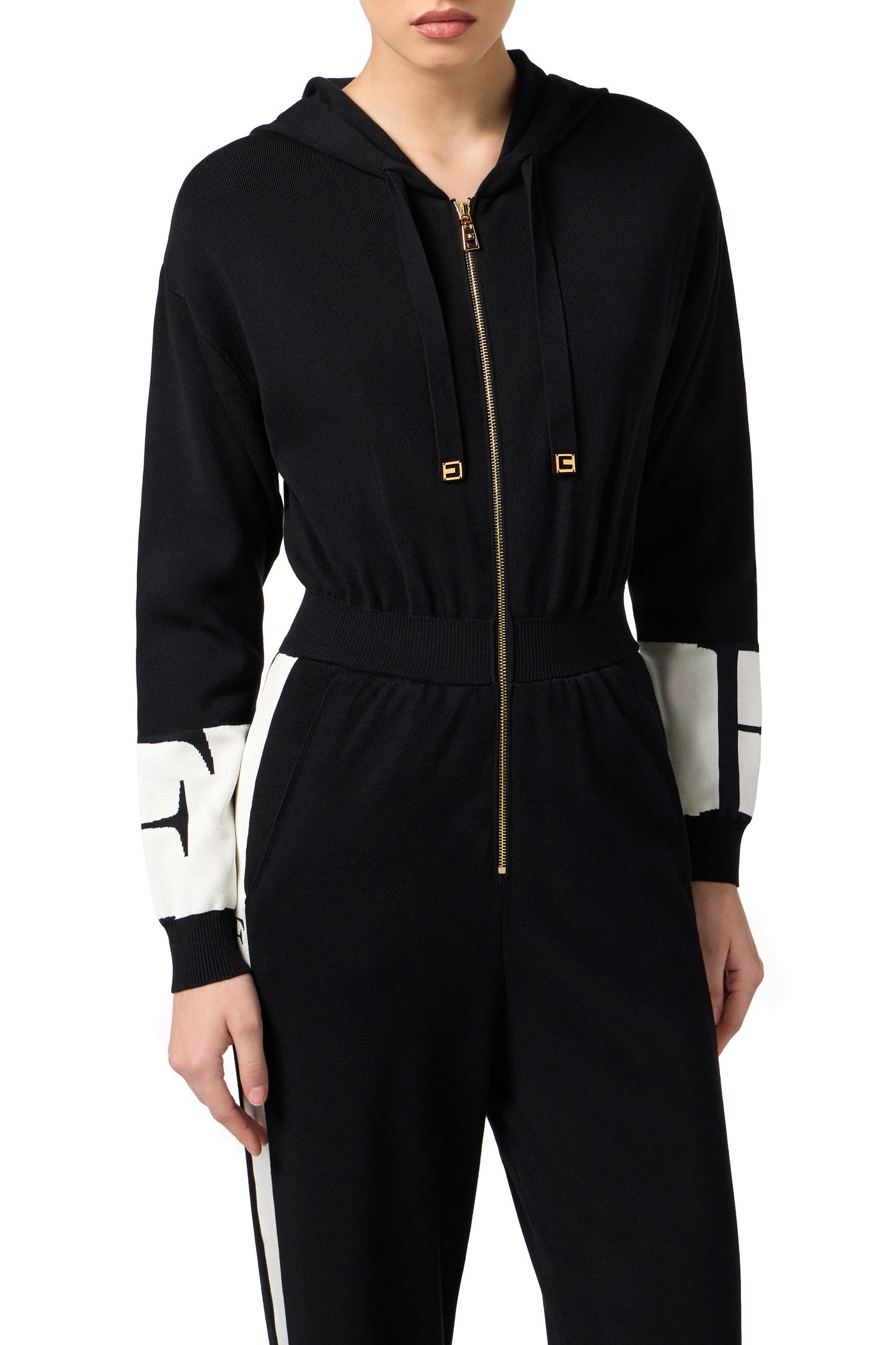 Jumpsuit in viscose fabric with shiny bands