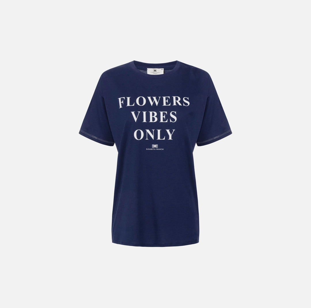 Jersey T-shirt with print and satin bands