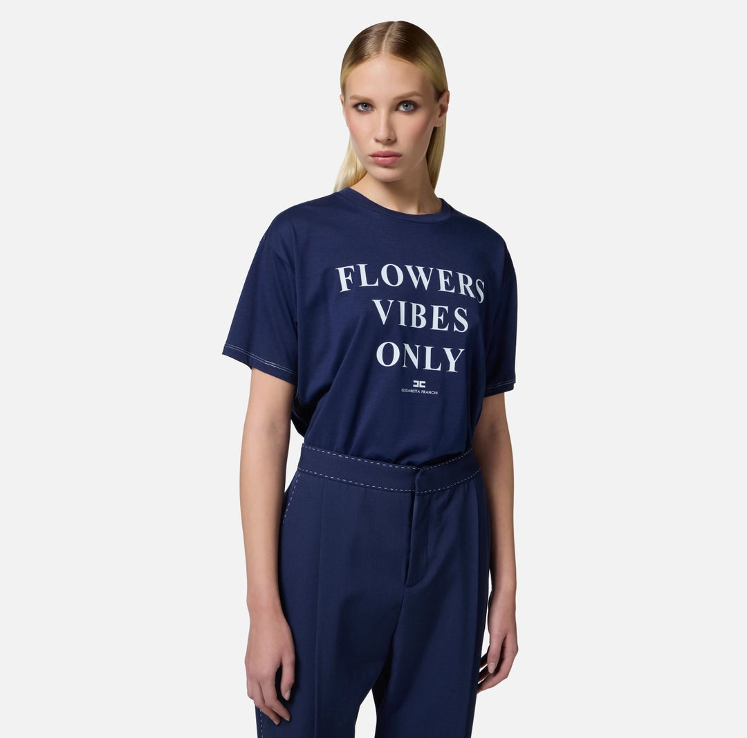 Jersey T-shirt with print and satin bands