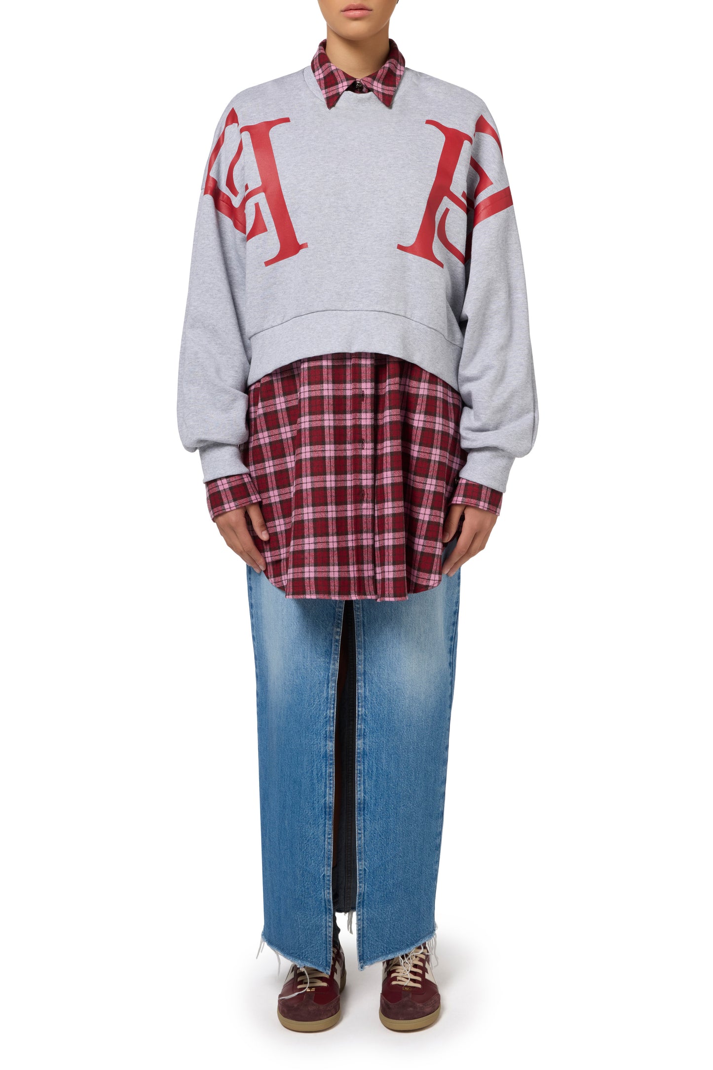 Cotton cropped sweatshirt with maxi logo