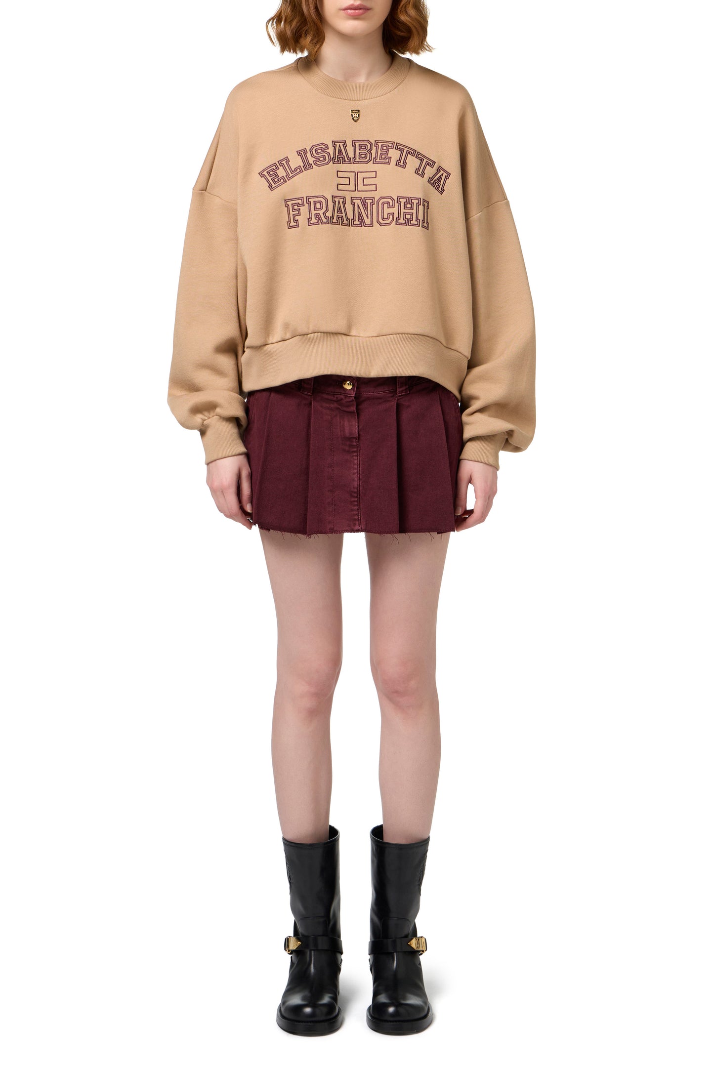 Cotton cropped sweatshirt with college logo