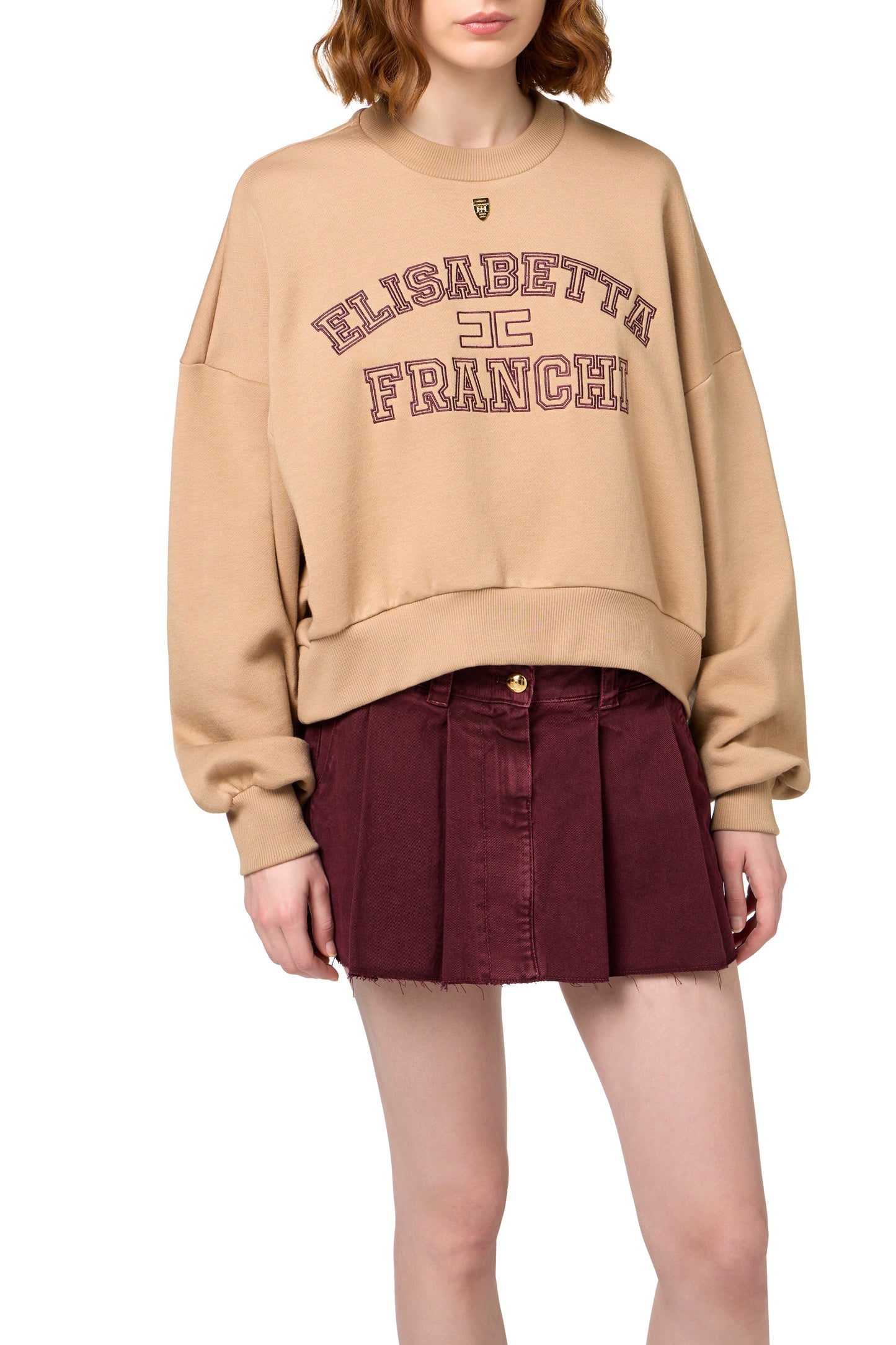 Cotton cropped sweatshirt with college logo