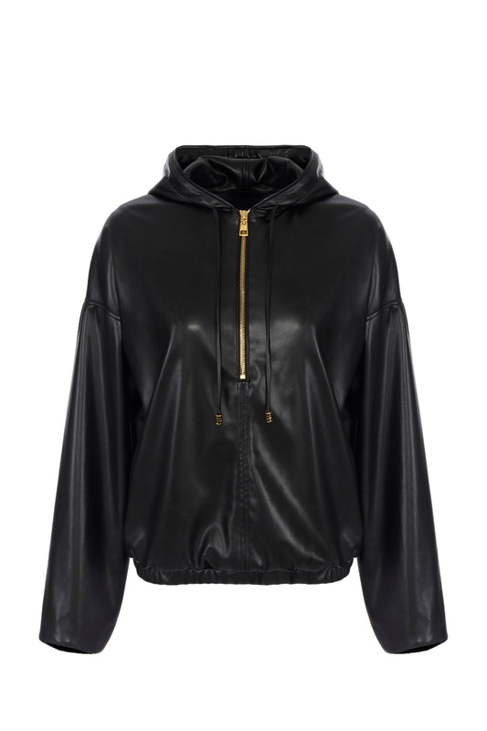 Sweatshirt with nappa leather texture and hood
