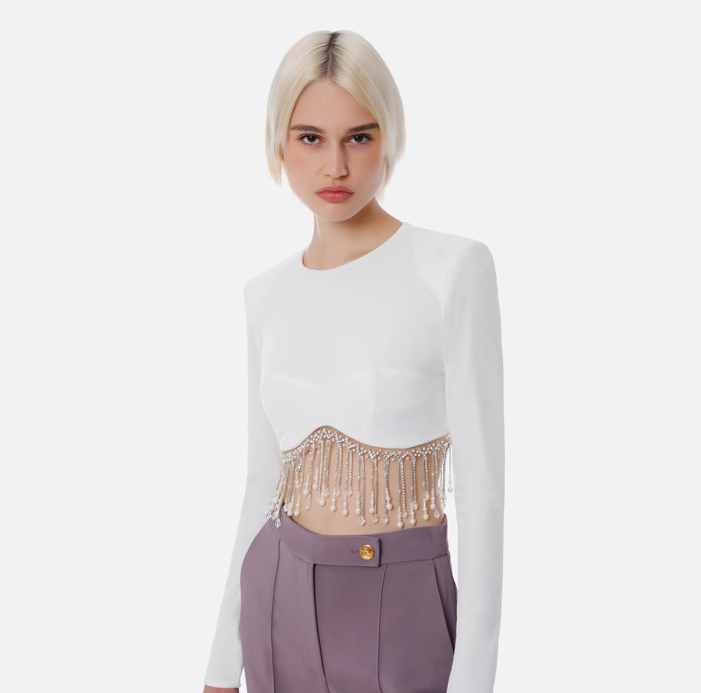 Velvet crop top with beads