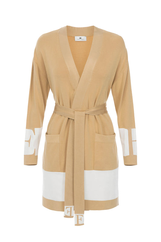 Cardigan in viscose fabric with shiny bands