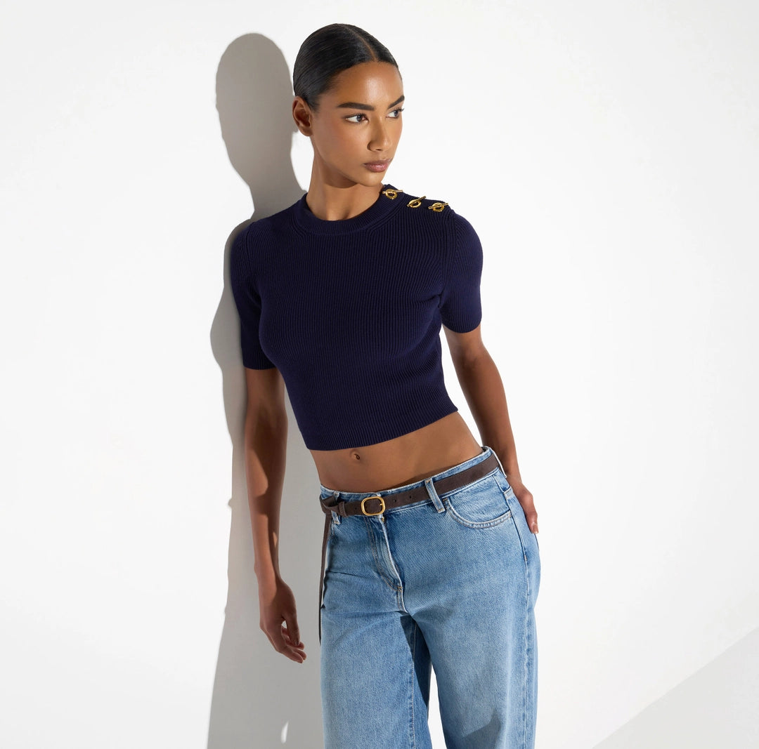 Knit top with jewel details
