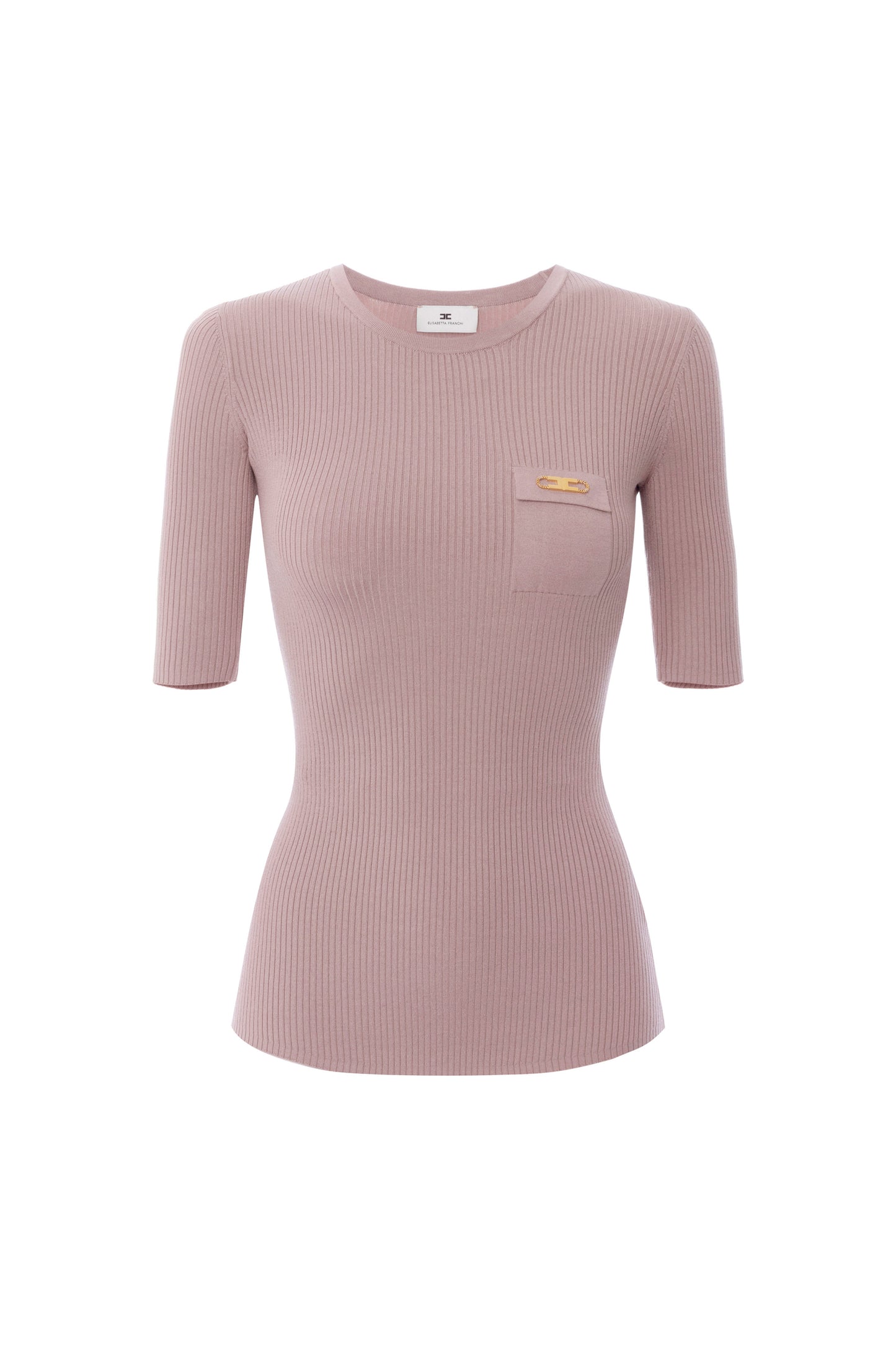 Ribbed knit top with breast pocket