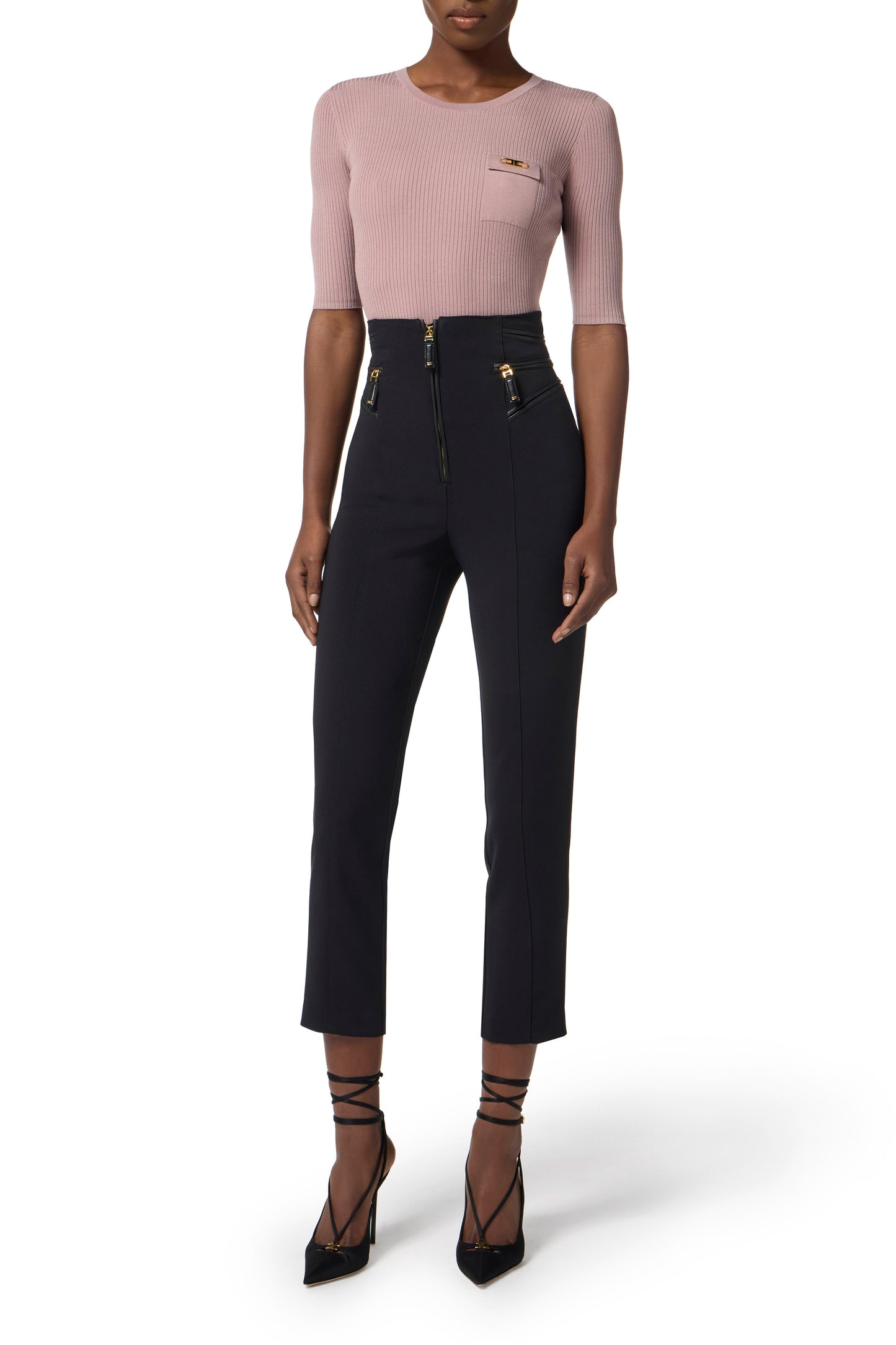 Ribbed knit top with breast pocket