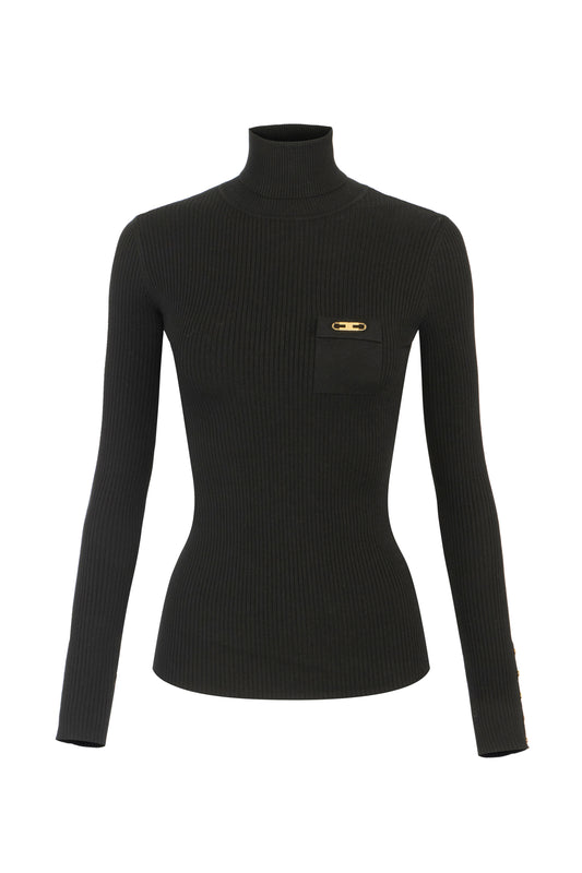 Ribbed knit top with breast pocket