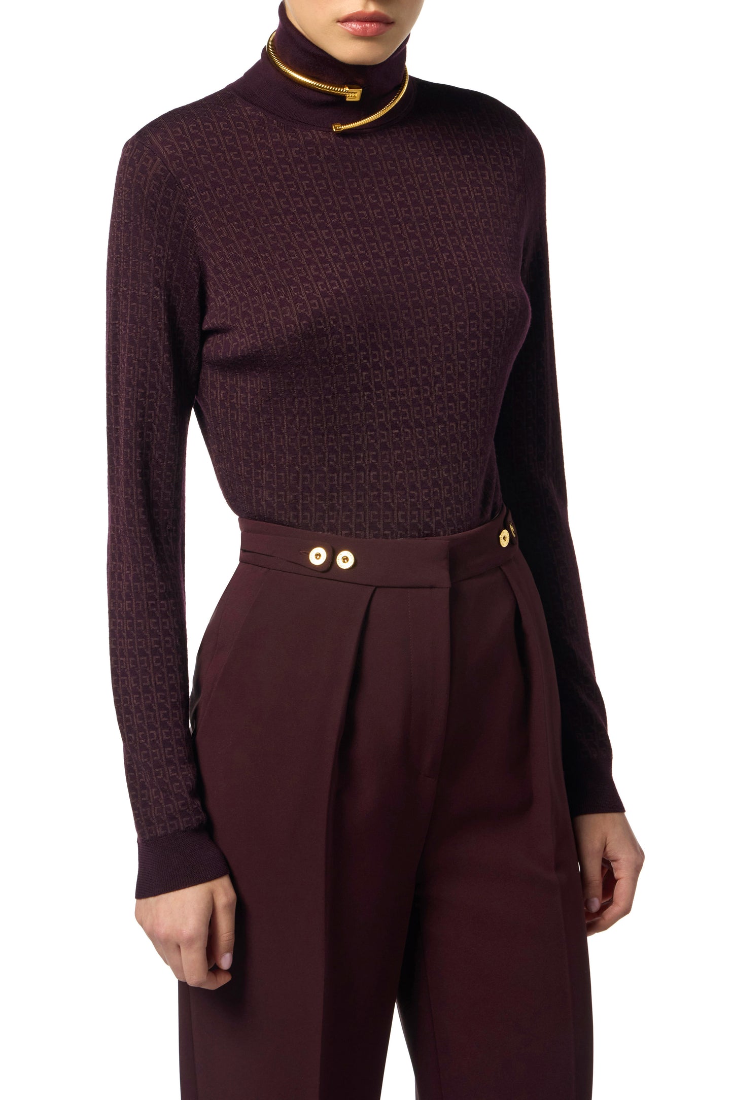Wool jumper with jacquard micro-logo
