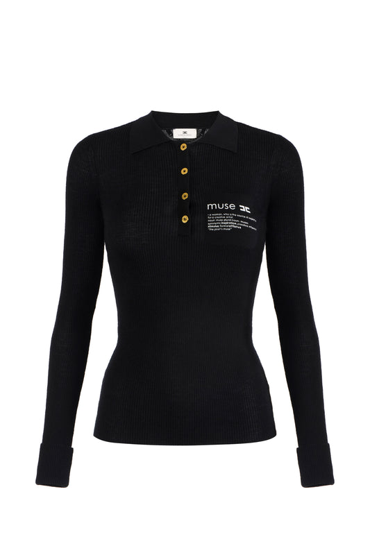 Knit polo shirt with lettering detail