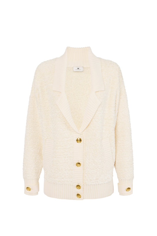 Bouclé chenille cardigan with jewel buttons