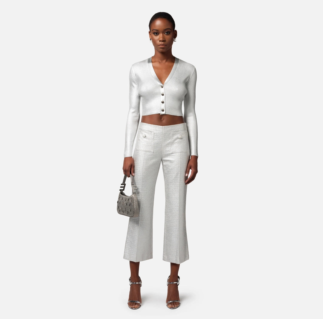 Cropped cardigan in laminated viscose fabric