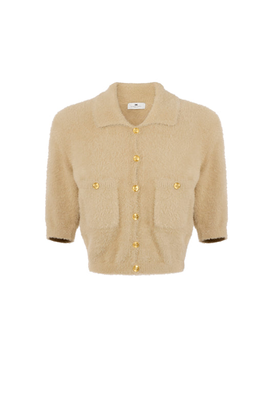 Mini cardigan in knit fabric with jewel buttons