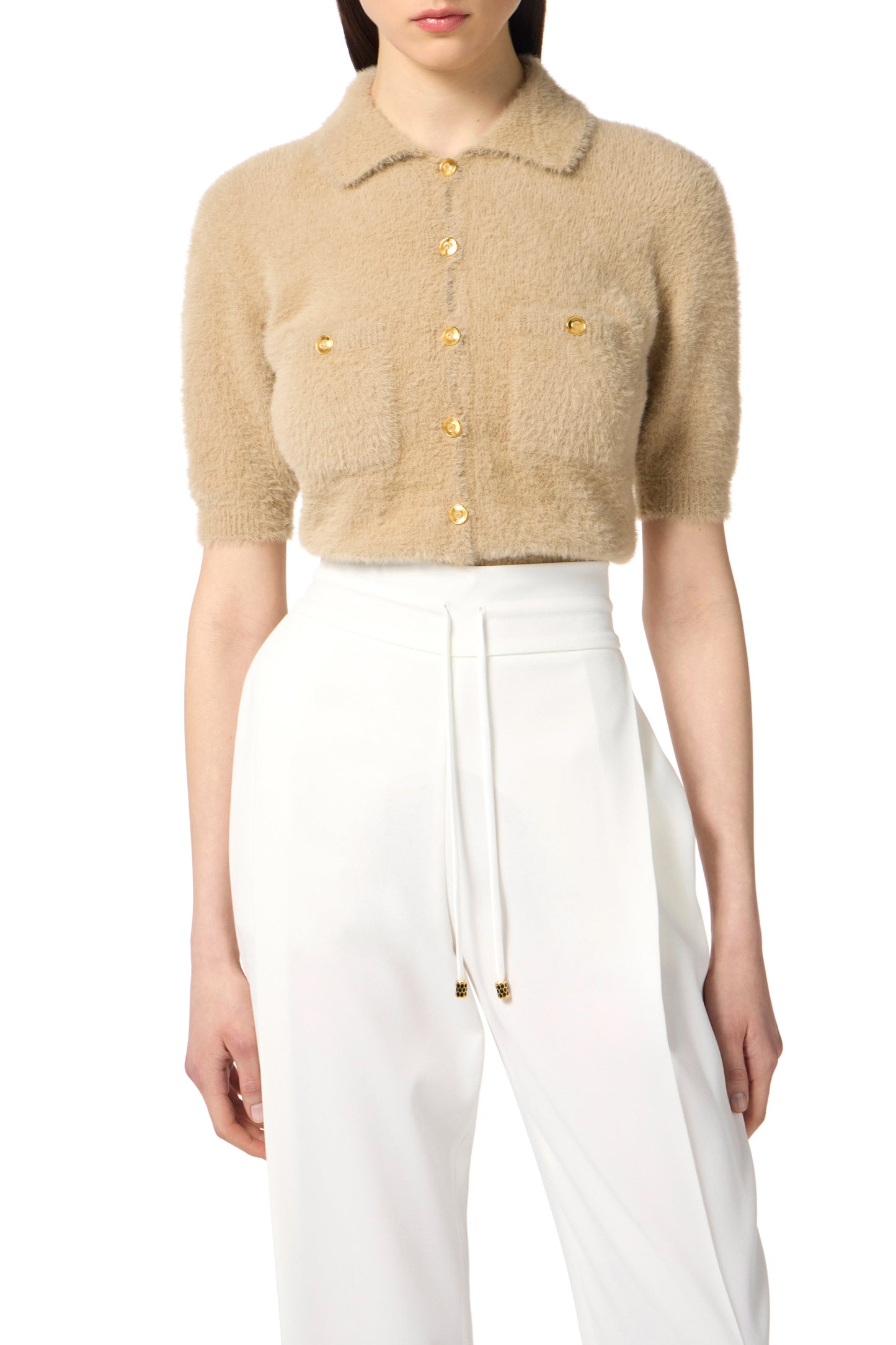 Mini cardigan in knit fabric with jewel buttons
