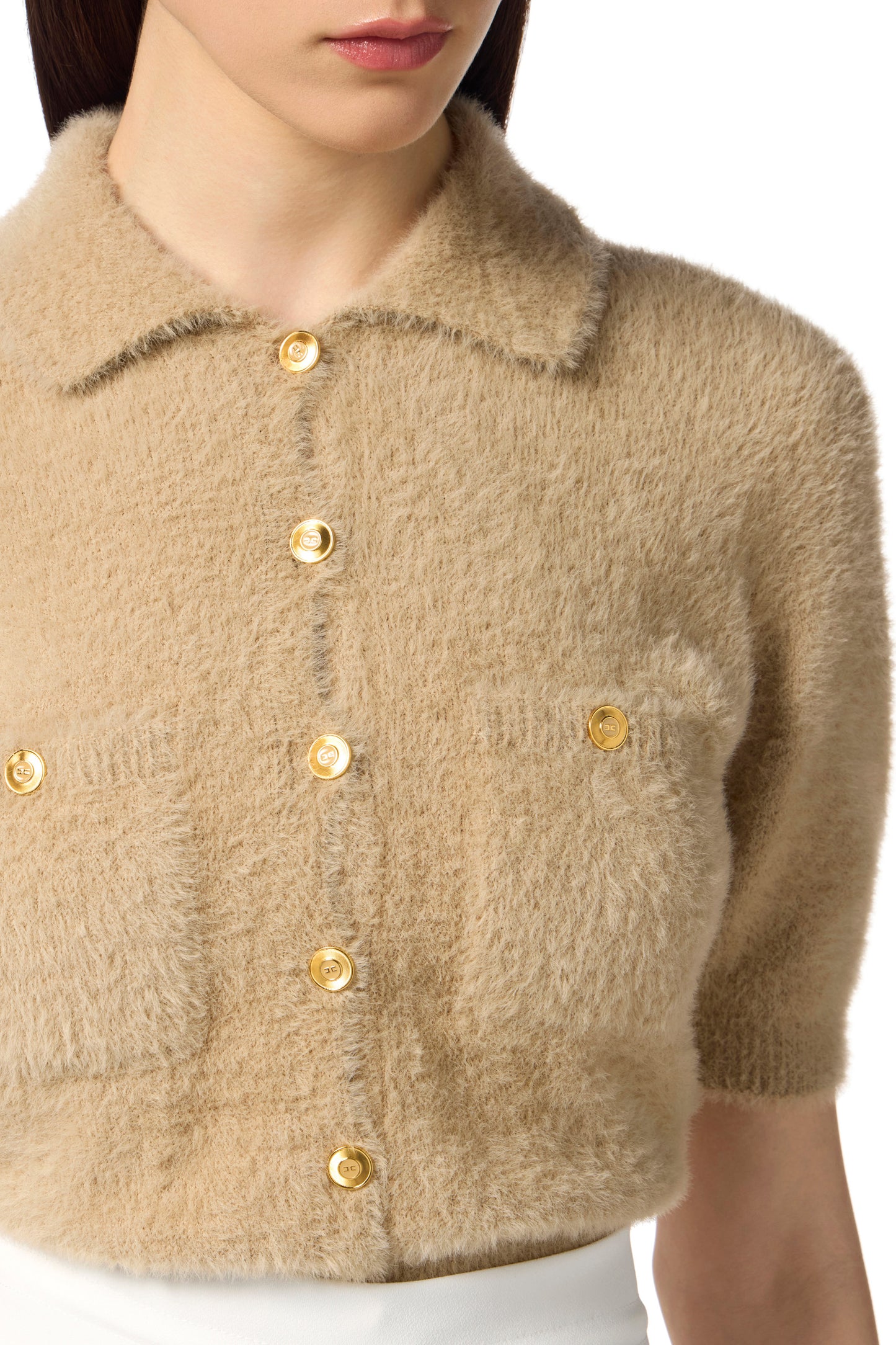 Mini cardigan in knit fabric with jewel buttons