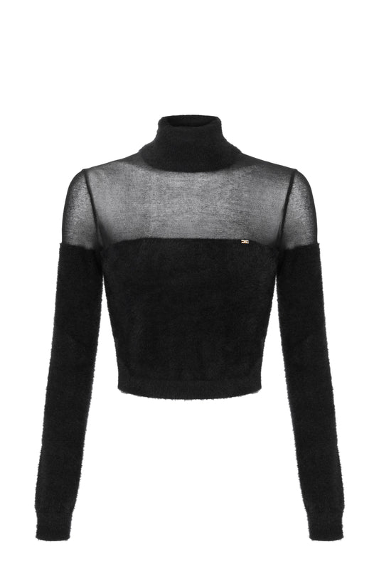 Turtleneck top in knit fabric with jewel logo