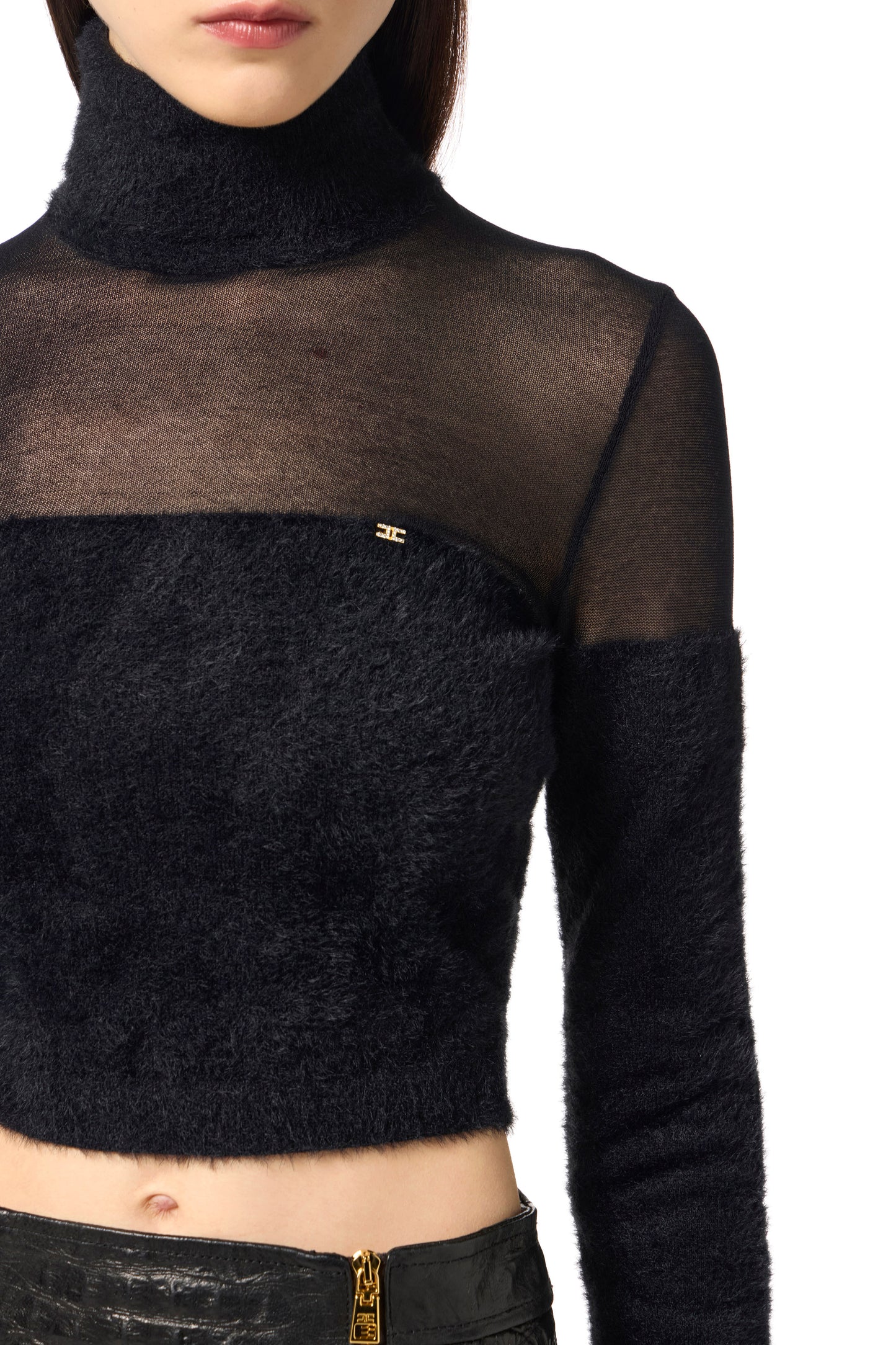 Turtleneck top in knit fabric with jewel logo