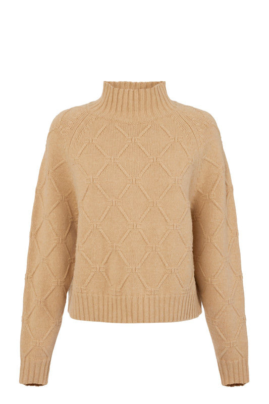 Pullover in knit fabric with jacquard diamonds
