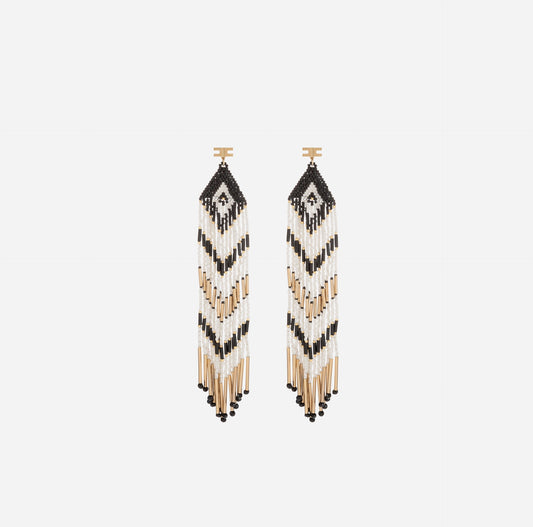 Extra-long beaded pendant earring