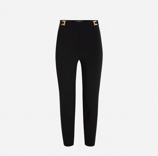 Crêpe straight fit trousers with logo plaques
