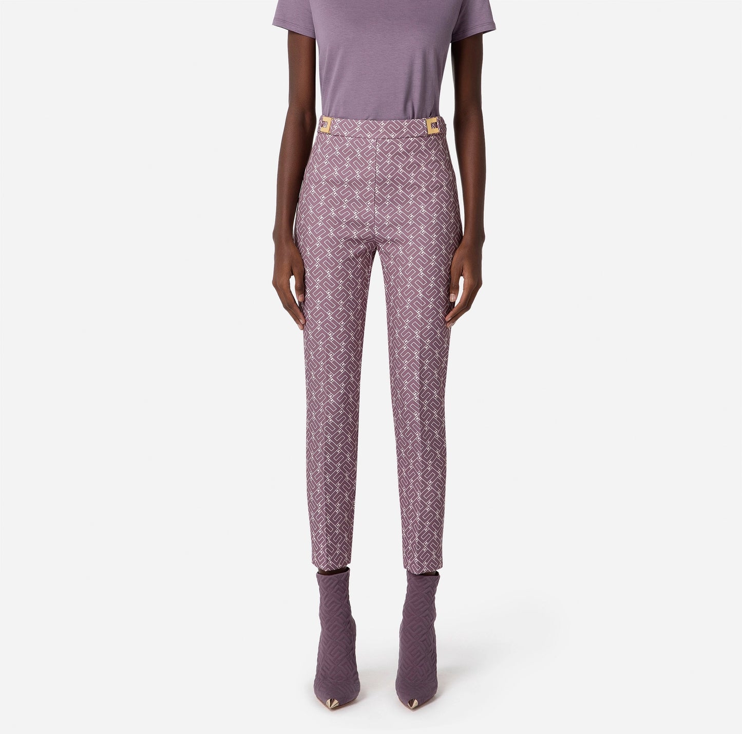 Straight fit trousers in crêpe fabric with logo print