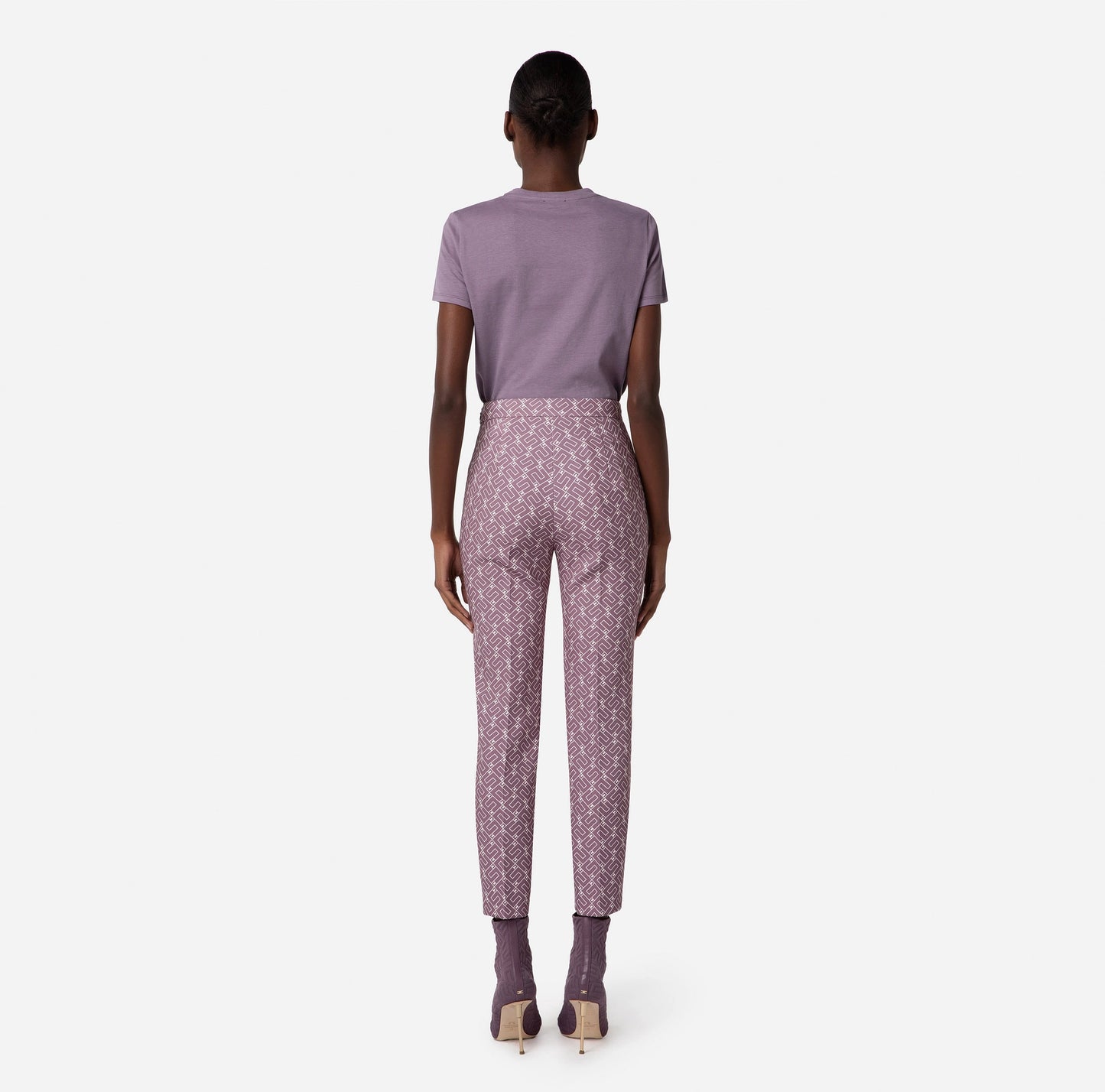 Straight fit trousers in crêpe fabric with logo print