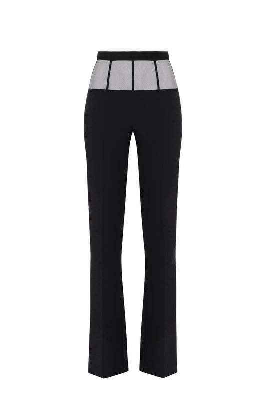 Crêpe trousers with tulle peplum