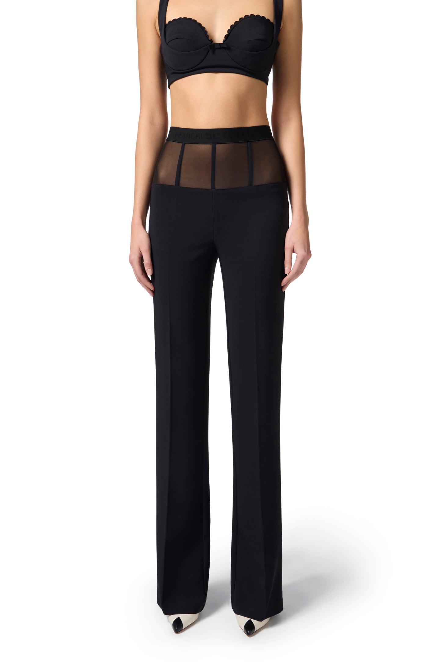 Crêpe trousers with tulle peplum