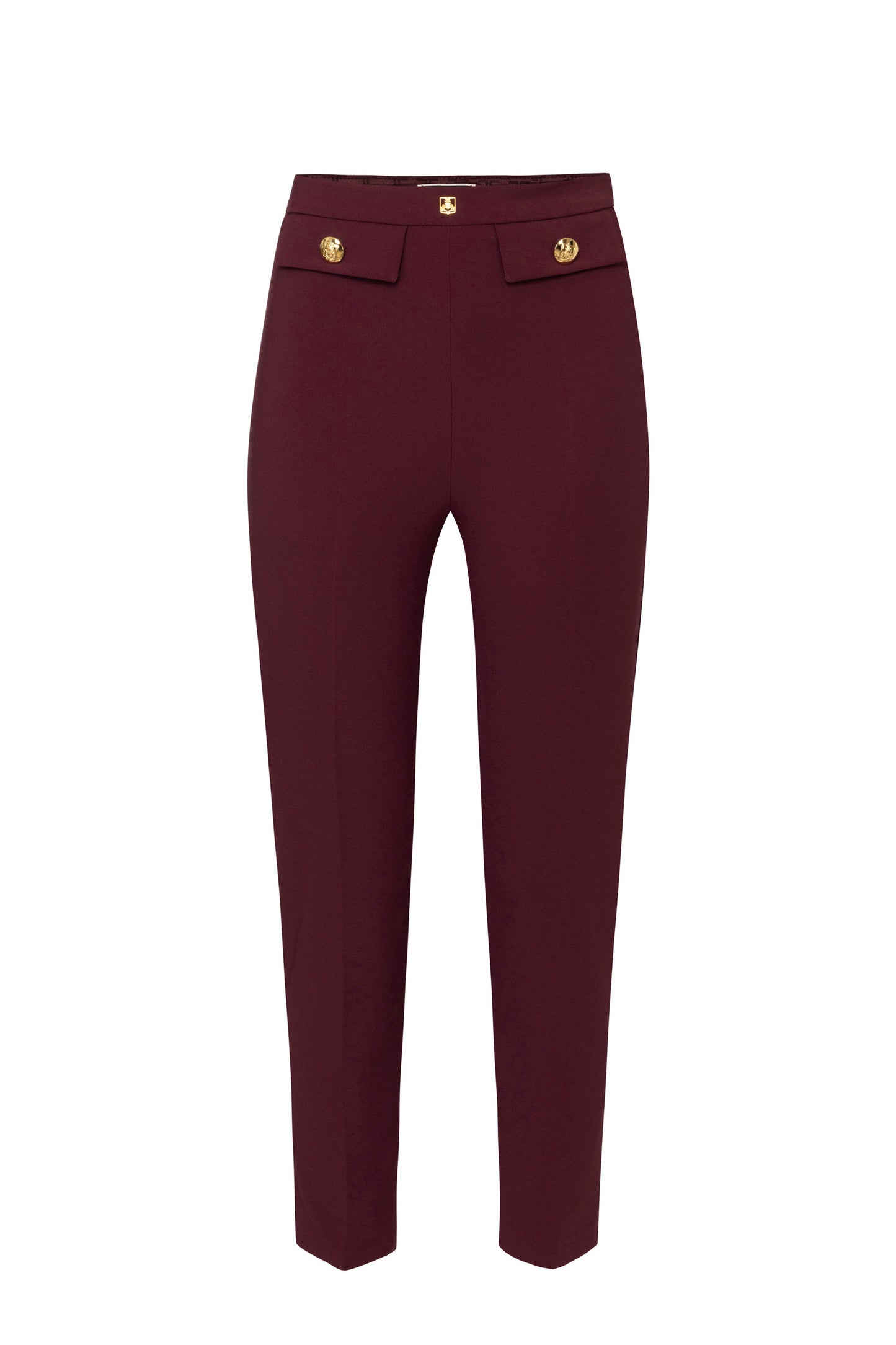 Straight trousers in stretch crêpe fabric with logo rivet