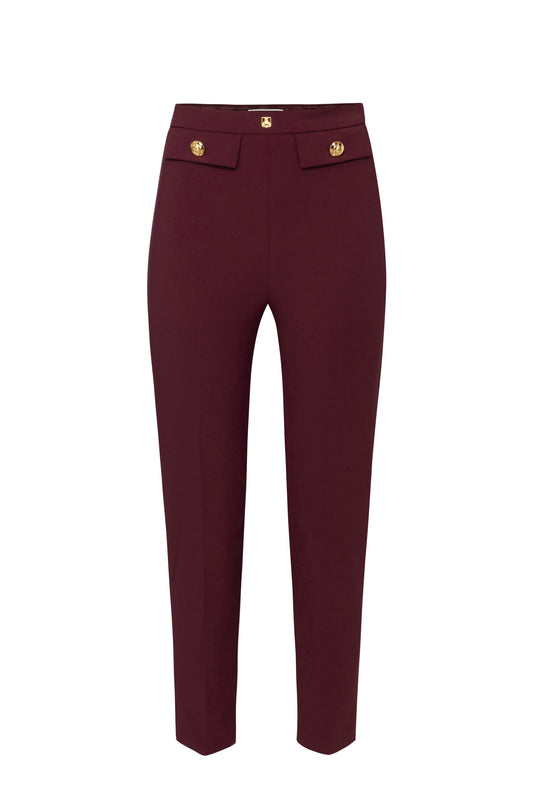 Straight trousers in stretch crêpe fabric with logo rivet