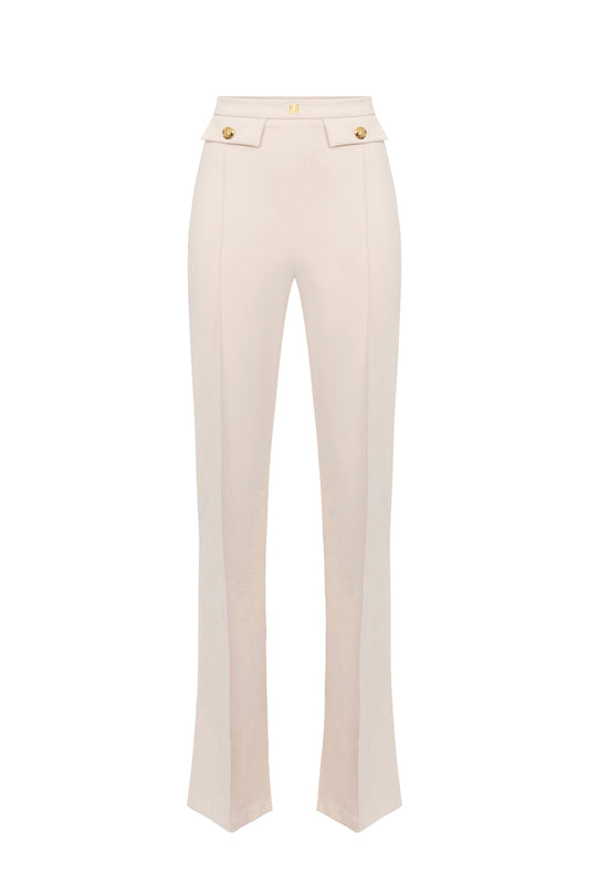 Palazzo trousers in stretch crêpe fabric with logo rivet