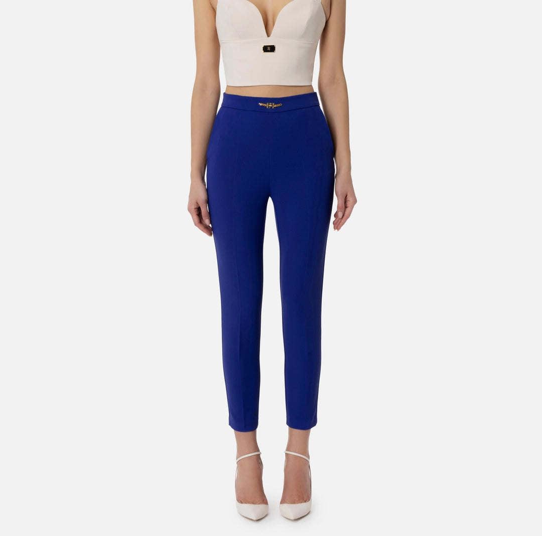 Straight trousers in stretch crêpe fabric with horsebit