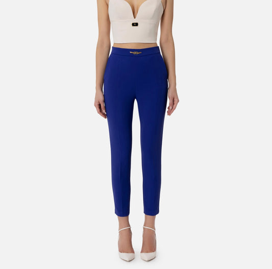 Straight trousers in stretch crêpe fabric with horsebit