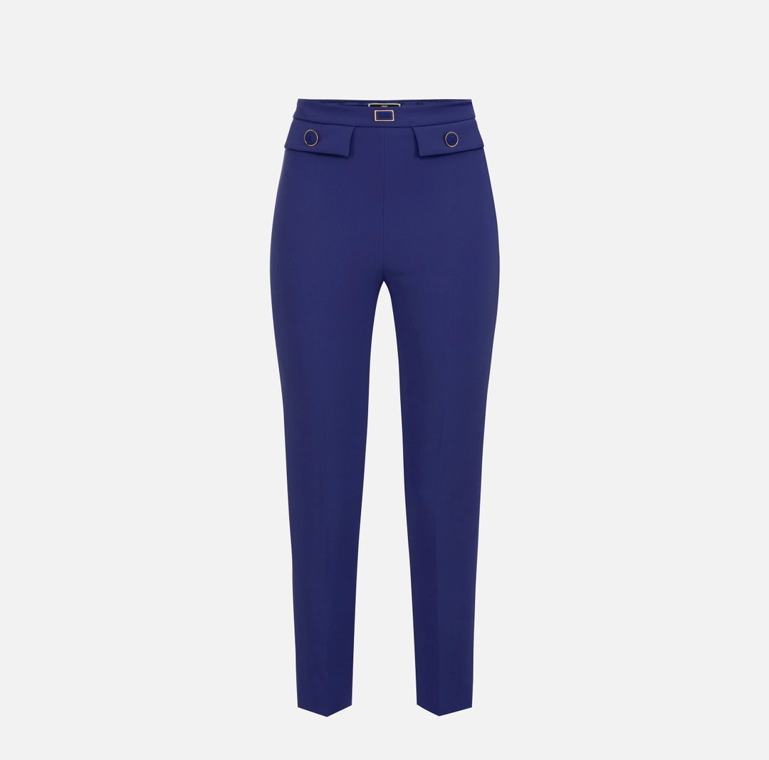 Straight trousers in stretch crêpe fabric with flaps