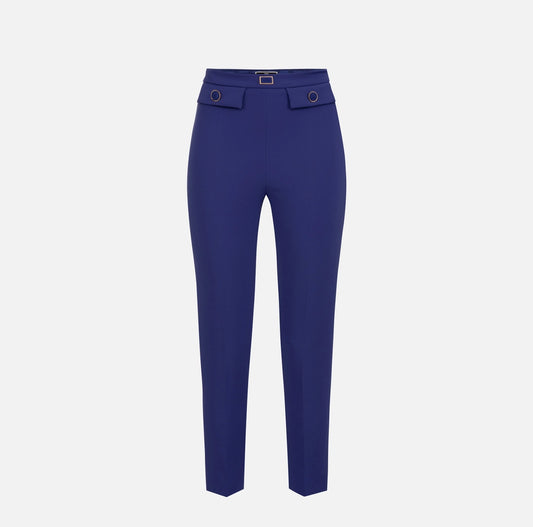 Straight trousers in stretch crêpe fabric with flaps