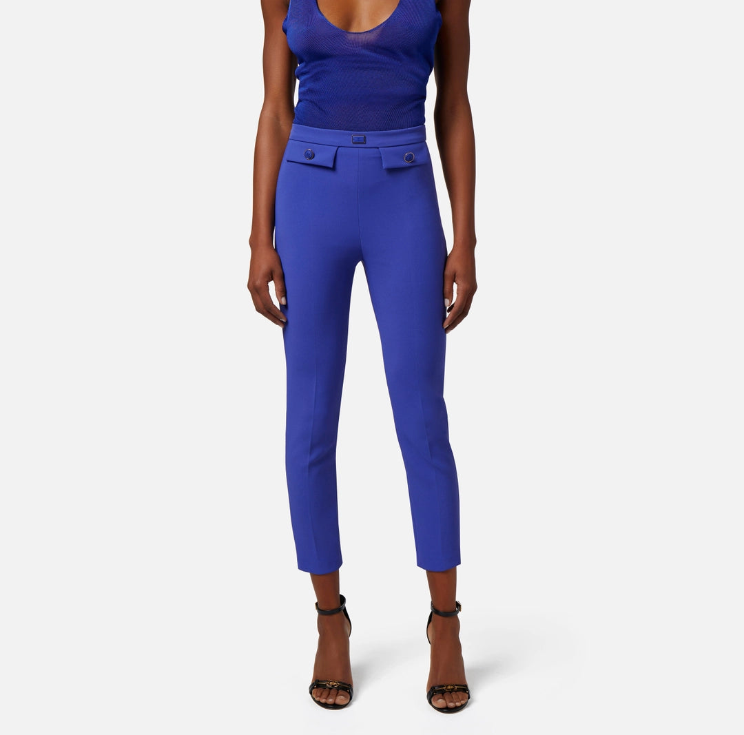 Straight trousers in stretch crêpe fabric with flaps