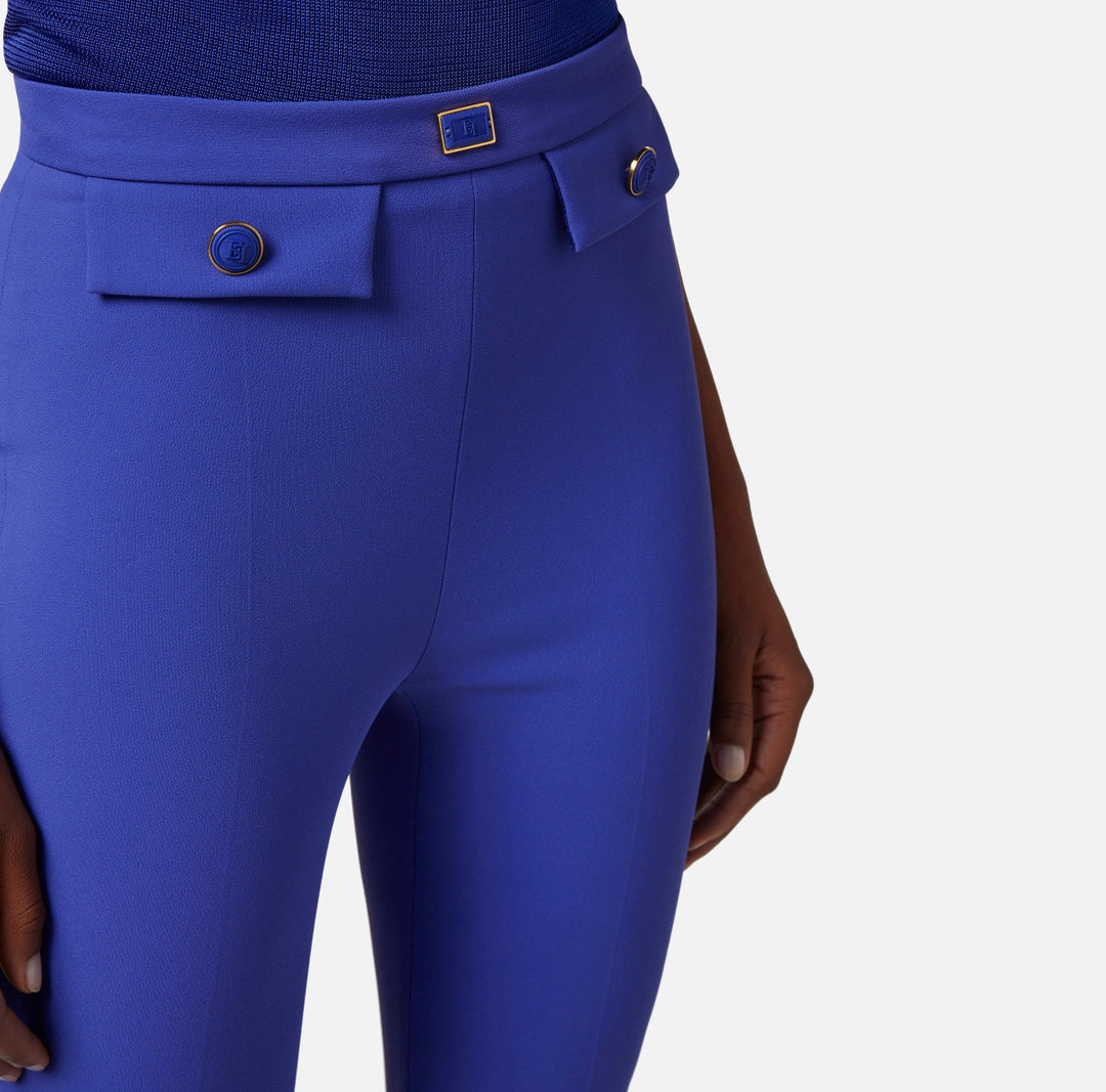 Straight trousers in stretch crêpe fabric with flaps
