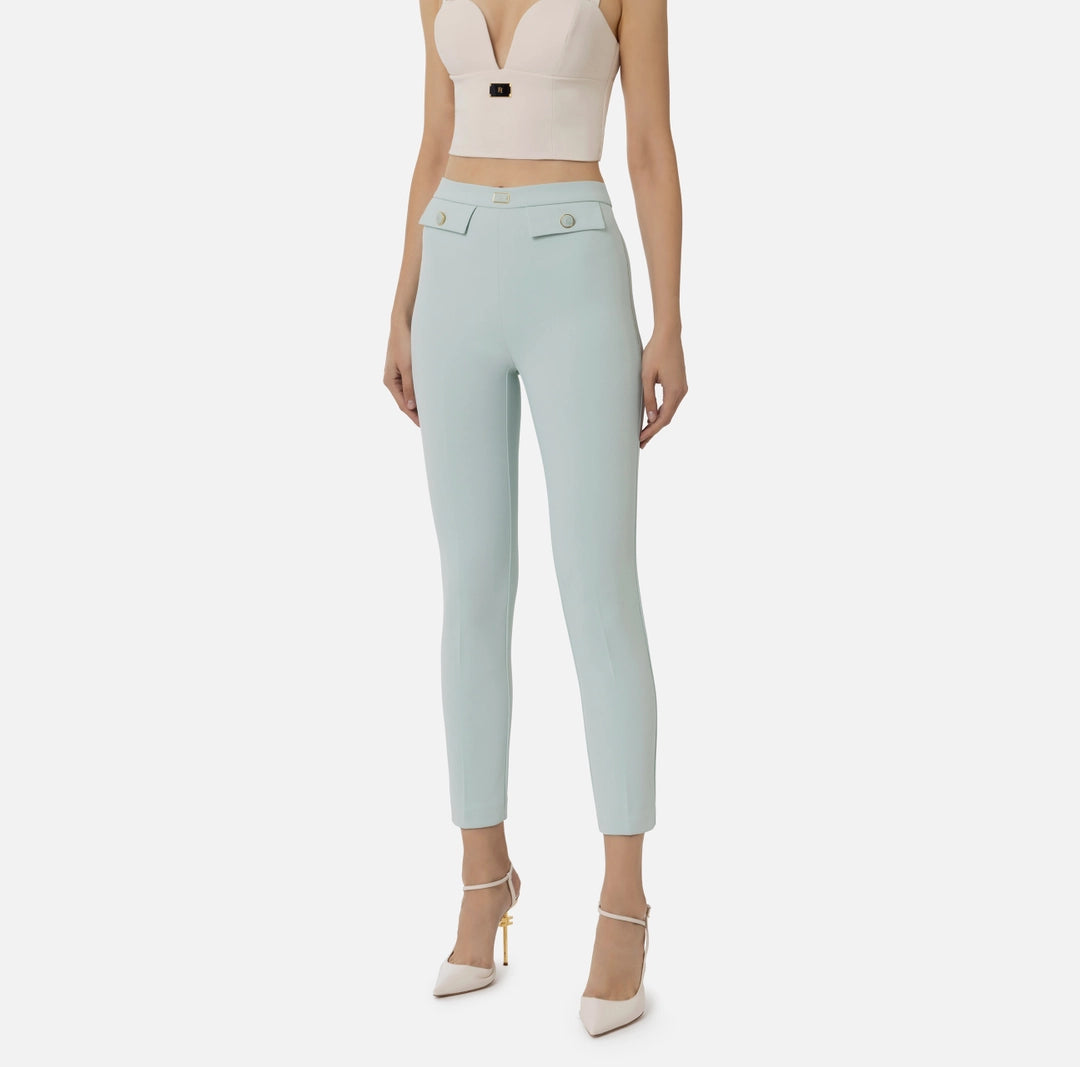 Straight trousers in stretch crêpe fabric with flaps