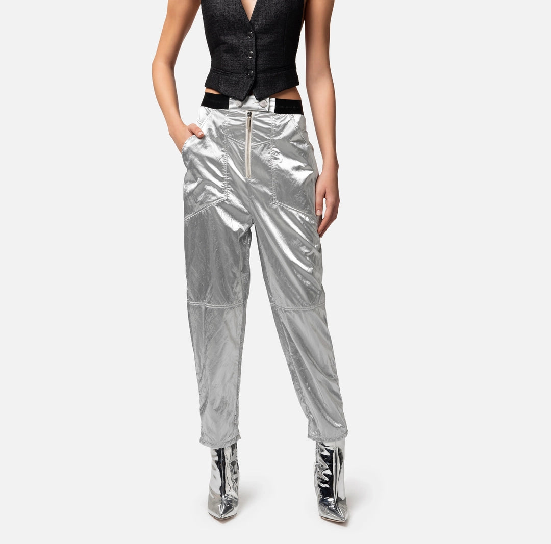 Metallic viscose boyfriend fit trousers