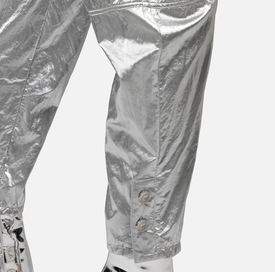 Metallic viscose boyfriend fit trousers