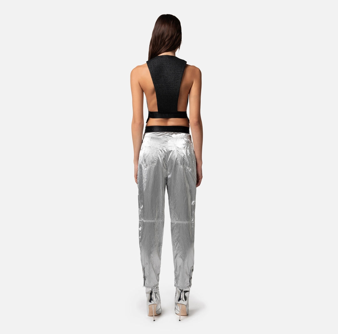 Metallic viscose boyfriend fit trousers