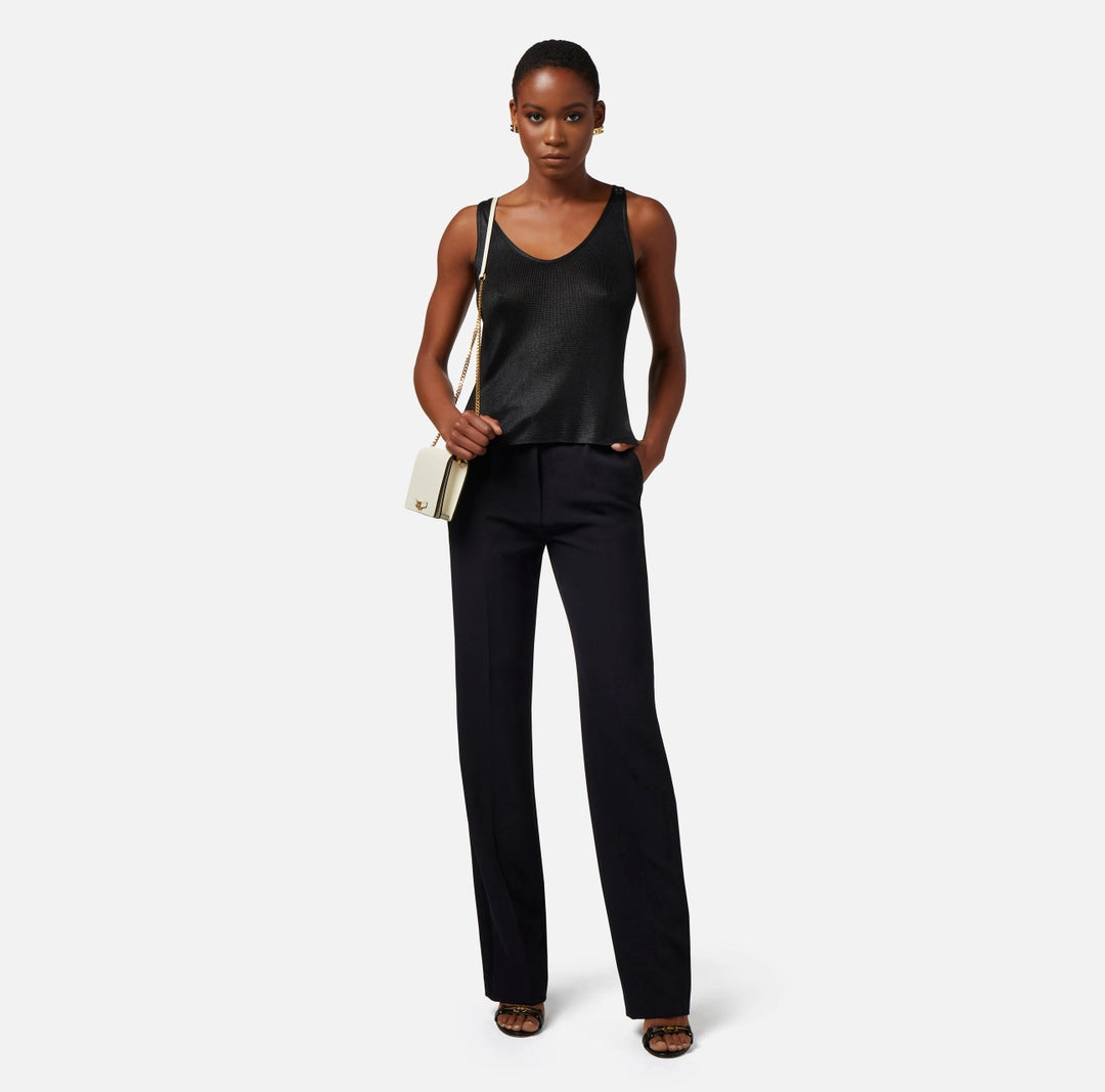 Straight trousers in lightweight crêpe fabric with satin band