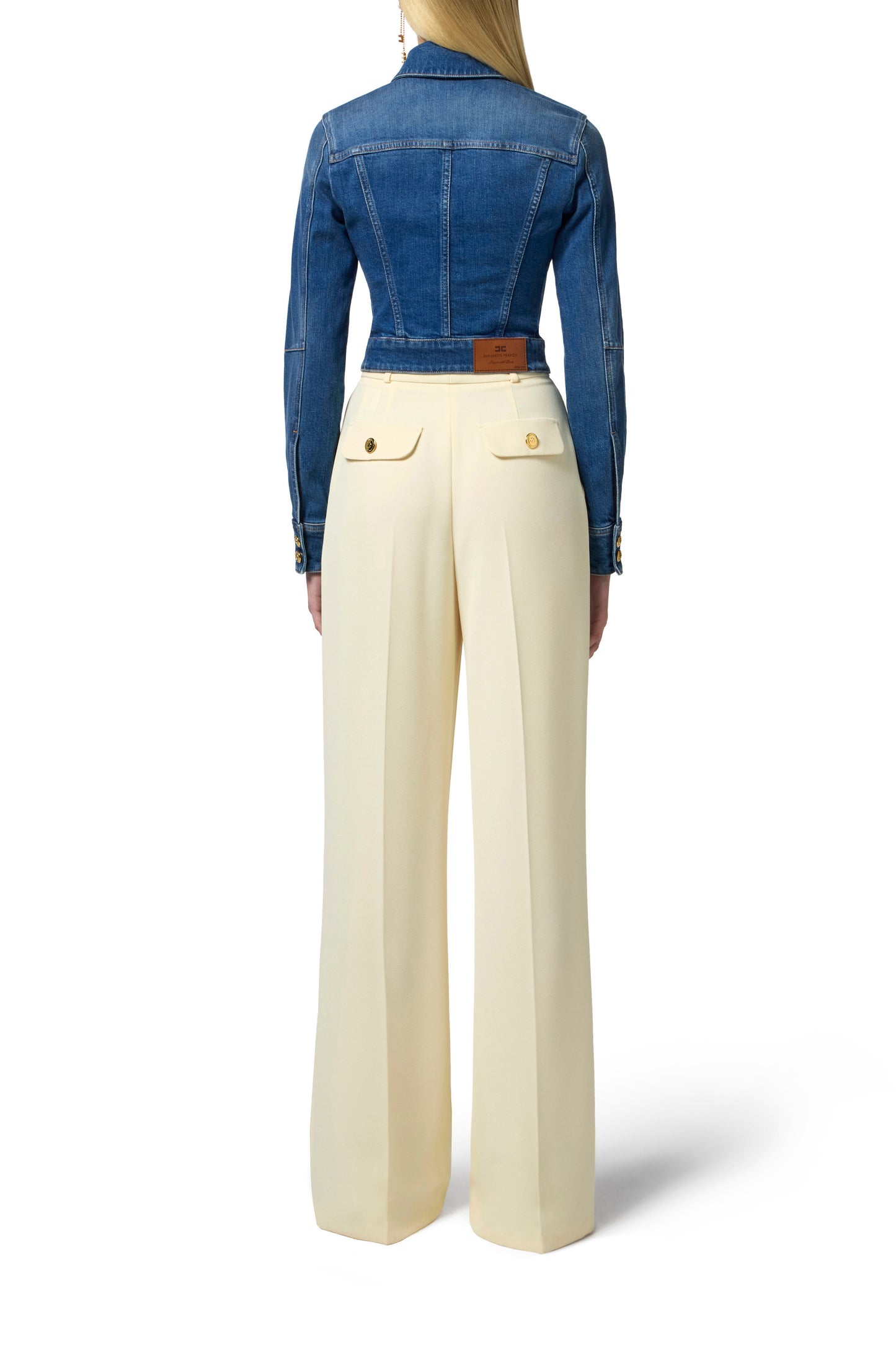 Flowing crêpe trousers with golden buttons