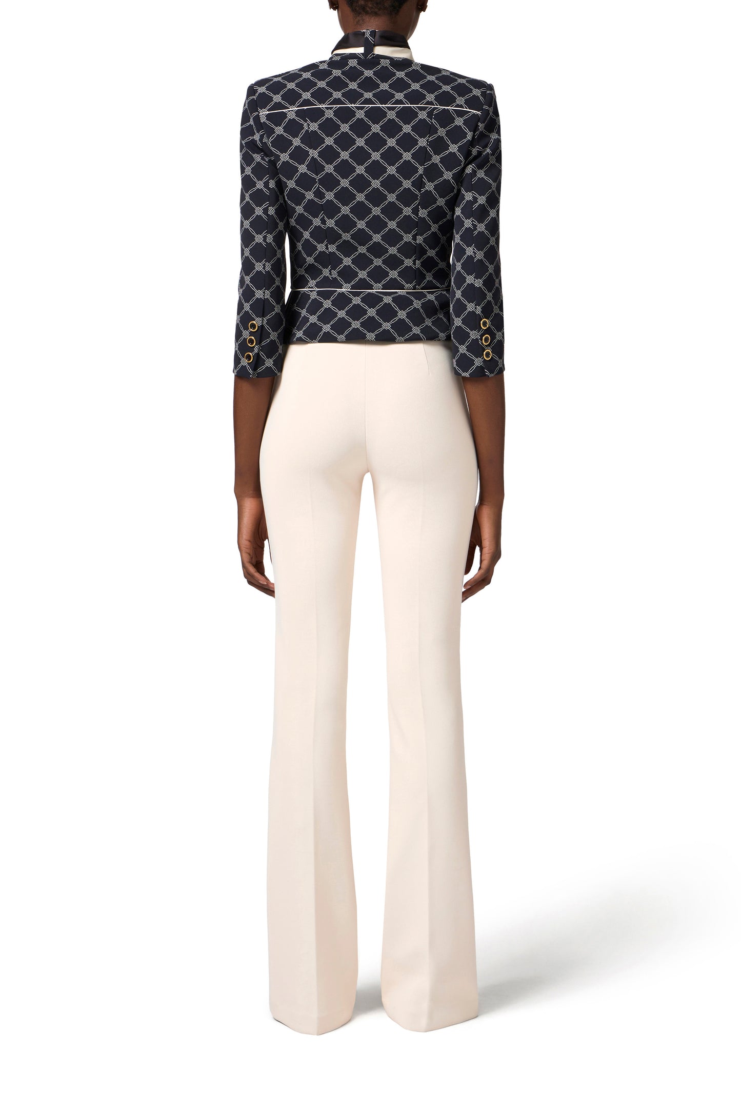 Crêpe bell-bottom trousers with logo plaque