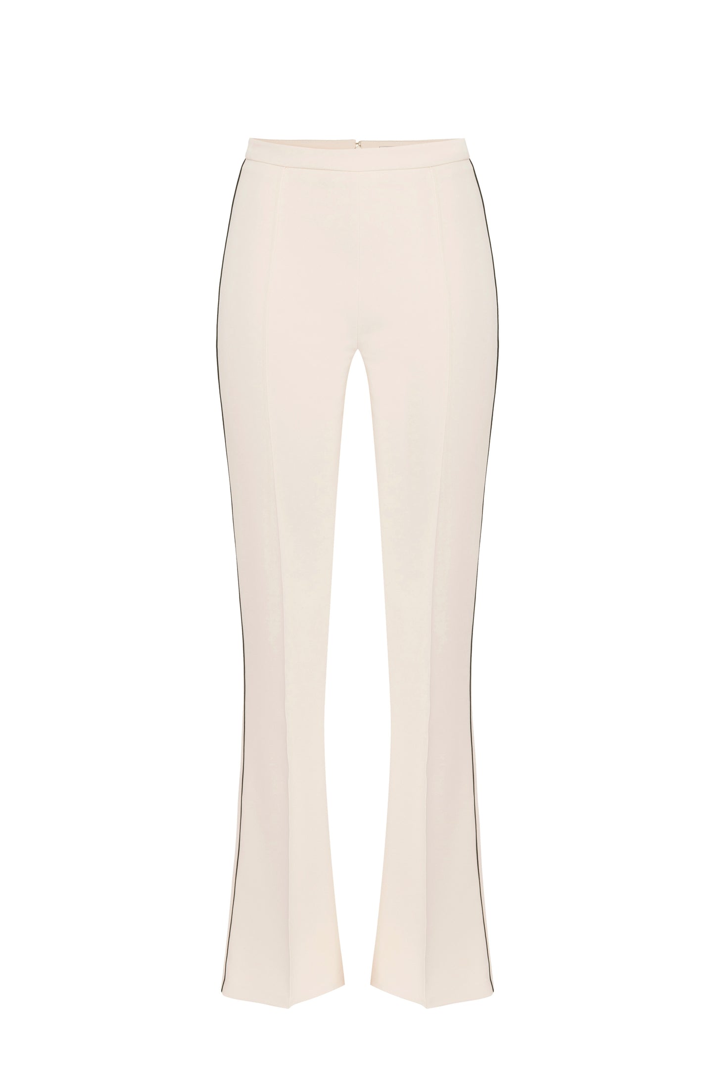 Trousers in crêpe fabric with contrasting piping