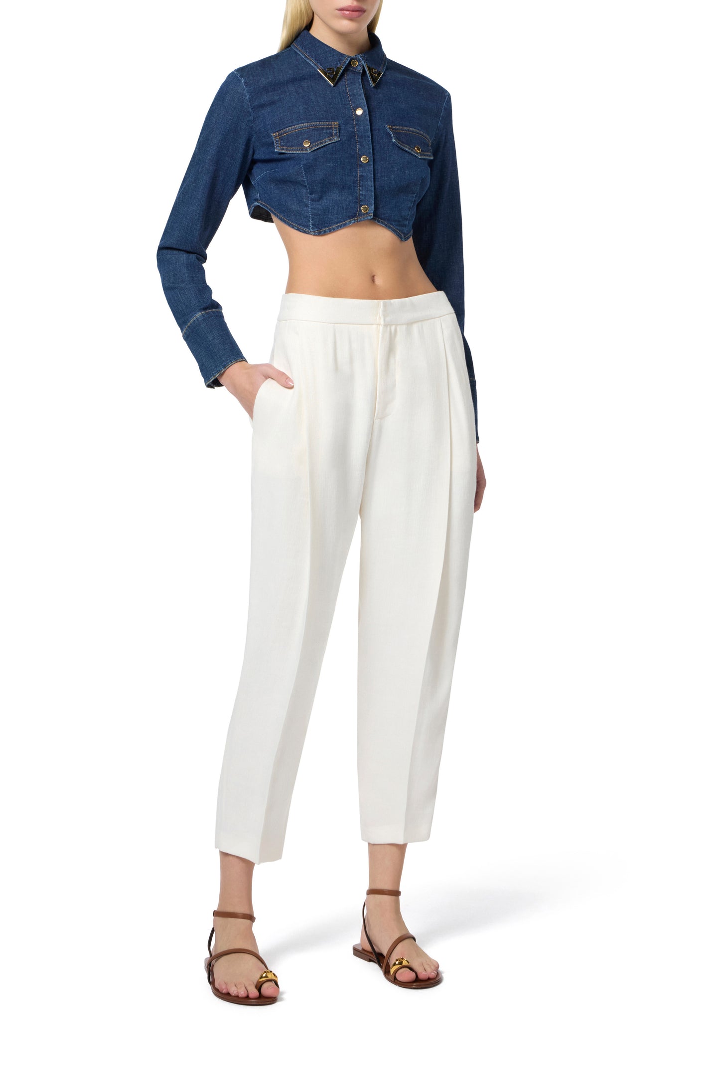 Linen-blend gabardine trousers with darts