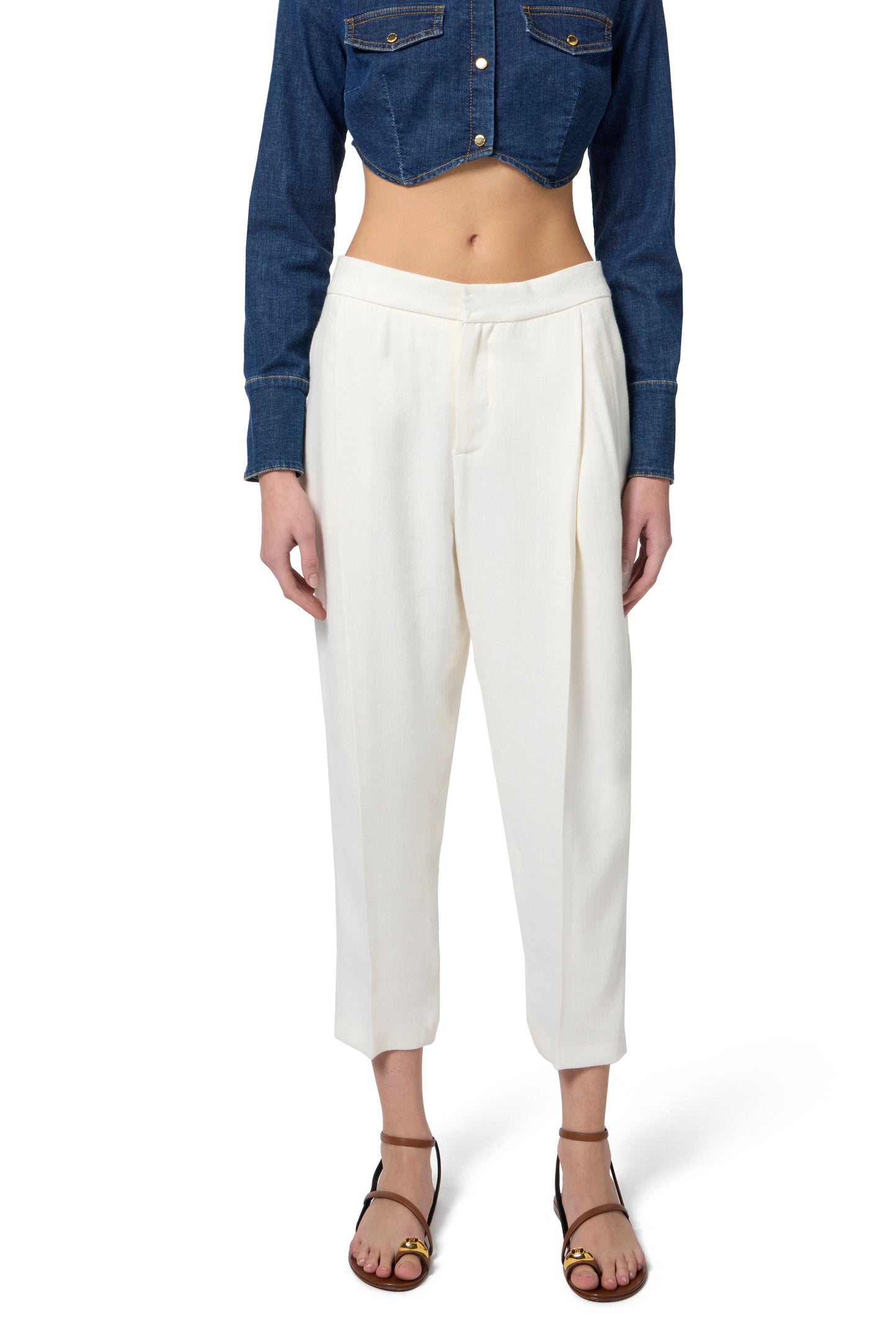 Linen-blend gabardine trousers with darts