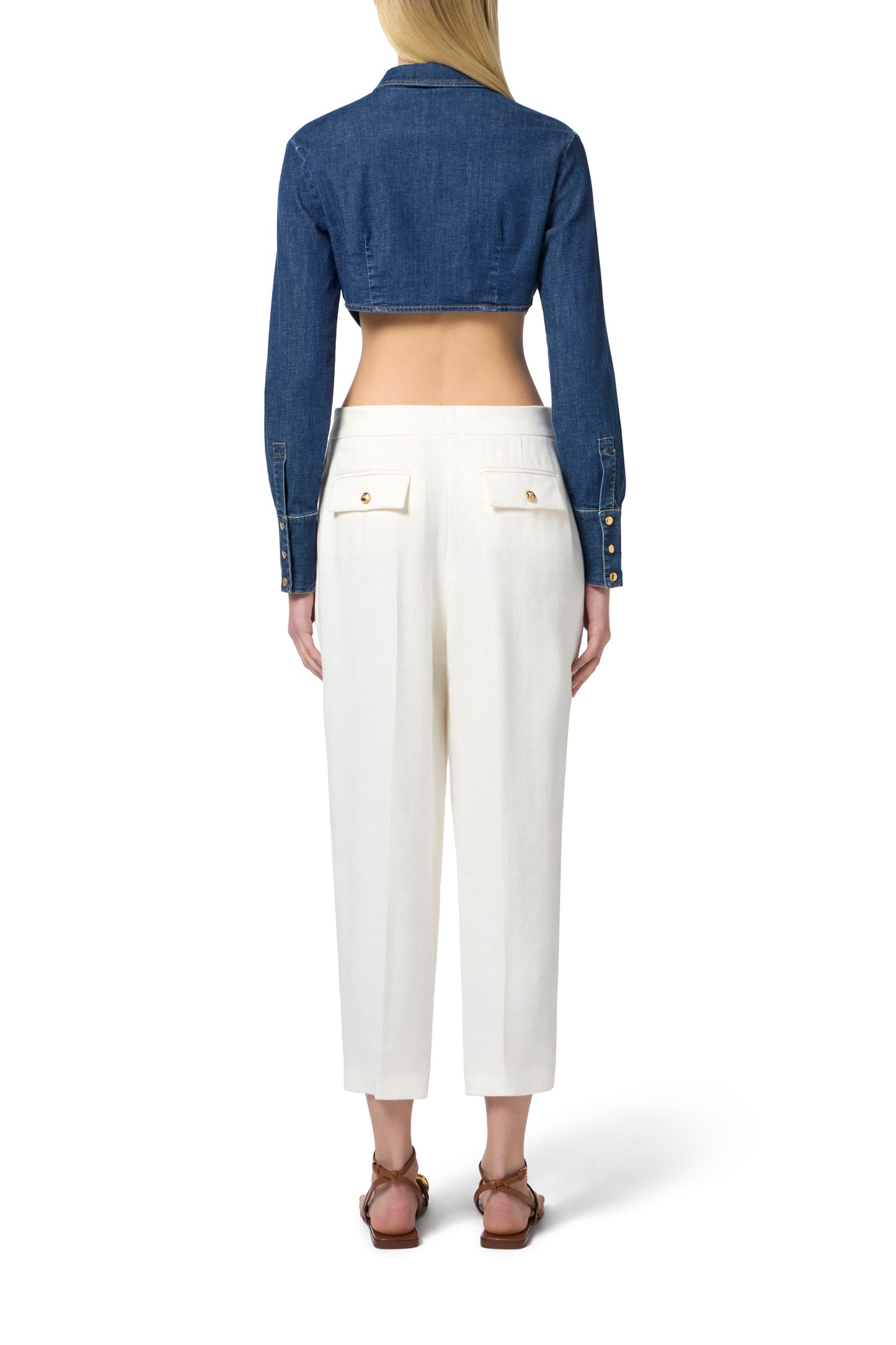 Linen-blend gabardine trousers with darts