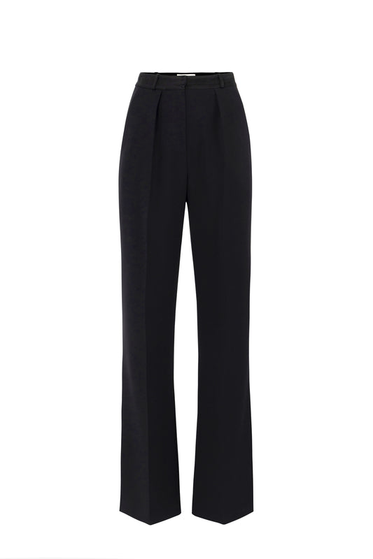 Trousers in lightweight crêpe fabric with tuxedo details